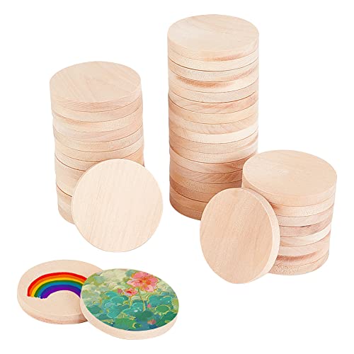OLYCRAFT 50pcs 1.6 inch Natural Wood Slices 0.2" Unfinished Wooden Circles Blank Natural Wood Circle Round Cutouts Thick Wood Discs Chip for DIY OLYCRAFT