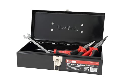 Pro-Lift Steel Tool Box – 14-inch Metal Toolbox Portable with Handle – Heavy Duty Metal Latch Closure Small Carry Storage Box Tools Organizer Pro-LifT