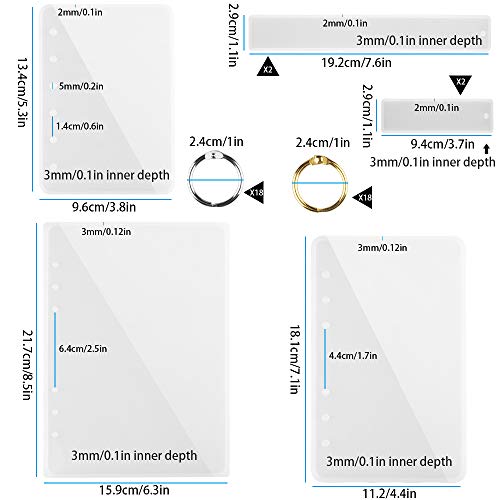 Note Book Cover Resin Mold, Tomorotec Clear Casting Epoxy Resin Molds Book Cover A6,A5,A7 with 36 PCS Book Rings and 2 PCS Bookmarks Tomorotec