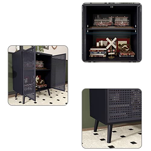 JZXSHD Metal Rattan Accent Cabinet - 2 Door Buffet Storage for Kitchen, Living Room and Hallway, Black JZXSHD