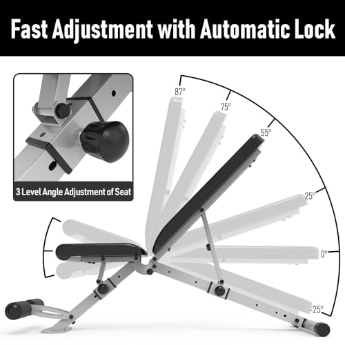 leikefitness Adjustable Weight Bench Foldable Workout Exercise Bench with Automatic Lock for Upright Incline Decline and Flat Full Body Exercise leikefitness