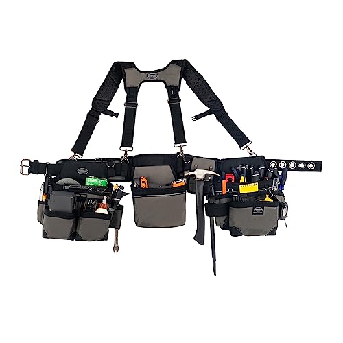 Bucket Boss Mullet Buster 3 Bag Tool Belt with Suspenders in Grey, 55135, Black, full size Bucket Boss