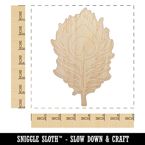 Elegant Peacock Feather Unfinished Wood Shape Piece Cutout for DIY Craft Projects - 1/8 Inch Thick - 6.25 Inch Size Sniggle Sloth