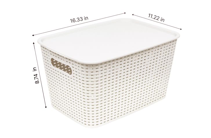 OLLIC Plastic Bins Large Storage with Lids | Korean Organizer Bin Basket Set for Organizing Baskets in Closet and Home (White, Large 4PK) OLLIC