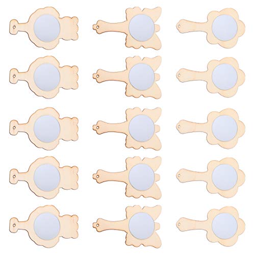 Beaupretty 15pcs Small Wooden Mirror Kids Toys Mirrors Vanity Mirror Single Side Hand Mirror Kids Art Painting Toy Travel Makeup Mirror Unfinished Beaupretty