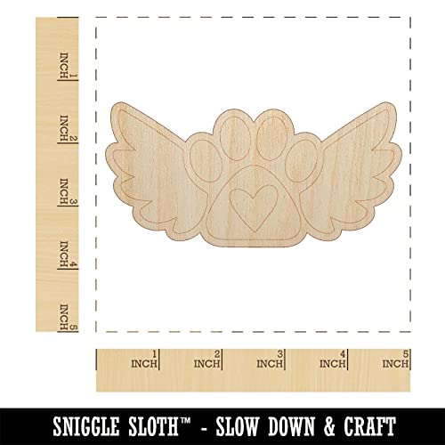 Paw Print Angel Wings with Heart Dog Cat Unfinished Wood Shape Piece Cutout for DIY Craft Projects - 1/4 Inch Thick - 4.70 Inch Size Sniggle Sloth