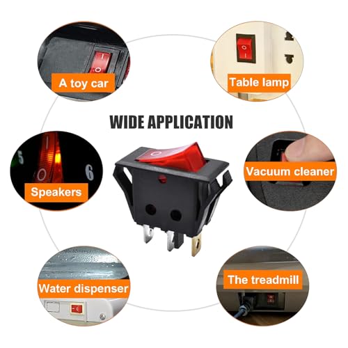 RuoFeng Red Light Boat Rocker Switch Mini On Off Switch 3 Pin 2 Position Illuminated Toggle Switch for Car Boat Popcorn Machine Bench Grinder RuoFeng