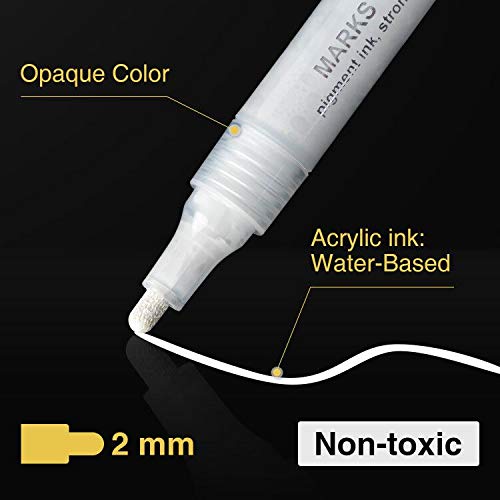 White Paint Pen for Art - 8Pack Acrylic White Paint Marker for Rock Painting, Stone, Wood, Canvas, Glass, Metal, Metallic, Ceramic, Tire, Graffiti, AKARUED
