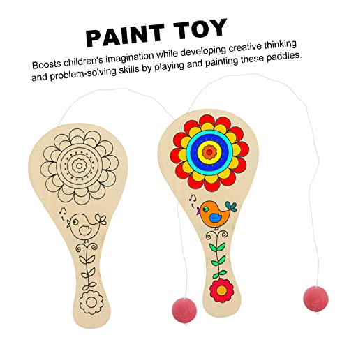 ibasenice 4Pcs Graffiti Blank Racket Unfinished Wooden Paddle Balls Wooden Paddle Ball Game Kids Painting Toy DIY Childrens Toys Toy for Kids Kid ibasenice