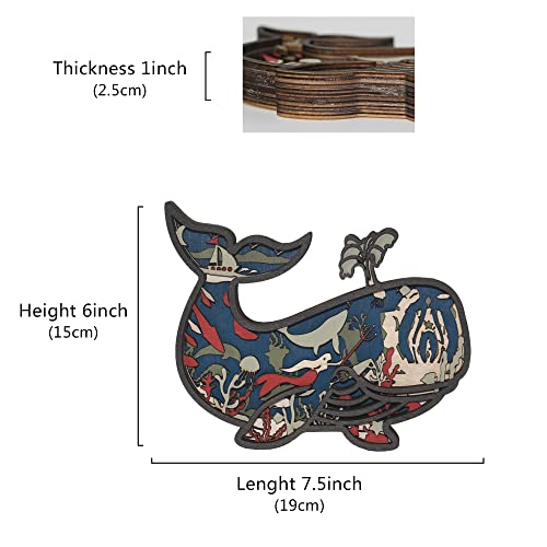 3D Wooden Whale Decor - Rustic Ocean Animal Craft for Home and Office CmayAlgc