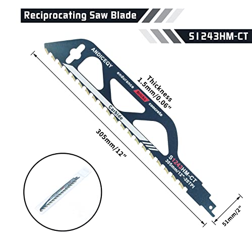 12-Inch Reciprocating Saw Blade-Demolition Masonry Wood Cutting Sawzall Pruning Blades Hard Alloy Saw Blades for Cutting Brick, Porous Concrete ANDICEQY