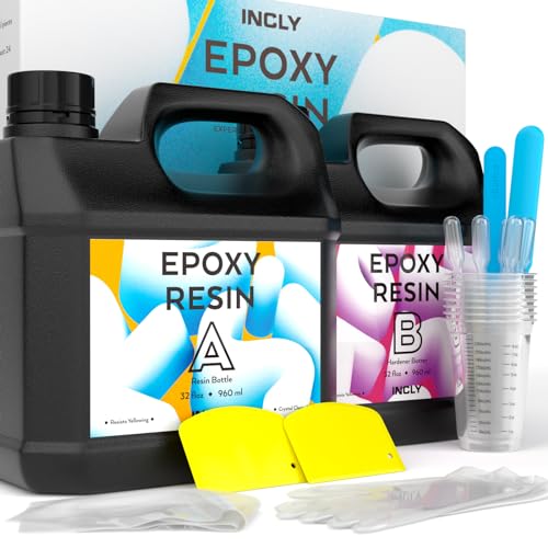 INCLY 64oz Crystal Clear Epoxy Resin Kit, Bubbles Free & No Yellowing Resin Supplies Coating Casting Resin for Jewelry Making, DIY Art Crafts, Table INCLY