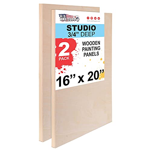 U.S. Art Supply 16" x 20" Birch Wood Paint Pouring Panel Boards, Studio 3/4" Deep Cradle (Pack of 2) - Artist Wooden Wall Canvases - Painting U.S. Art Supply
