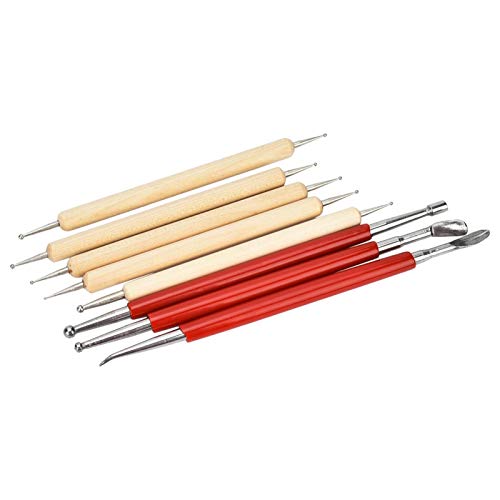 8Pcs DIY Hand-Made Leather Craft Carving Stylus Tool Spoon Double Head Point Drill Pen Kit Set Stainless Steel Sculpting Set Convenient Steel Tip Oumefar