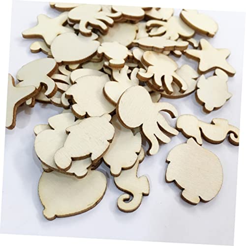 Garneck 50pcs Pieces Crafts for Kids Blank Wooden Animals Wood Octopus Ocean Animals Wood Cutouts Unfinished Wood Cutouts Hangers to Decorate Wooden Garneck
