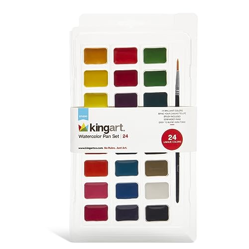 KINGART Watercolor Pan Set, 24 Unique Primary Shades, Includes Paint Brush KINGART