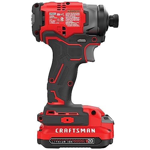 CRAFTSMAN V20 Cordless Impact Driver Kit, 1/4 inch, Battery and Charger Included (CMCF810C1) Craftsman
