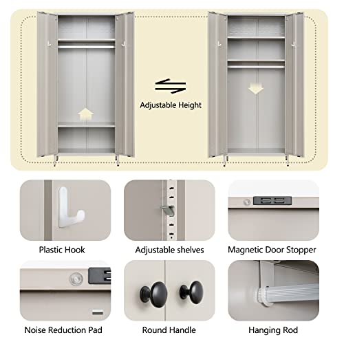 Besfur Bedroom Armoires, Metal Wardrobe Closet with Hanging Rod, Adjustable Shelves, 20" D x 31.5" W x 74" H - Sea Shell Color Besfur