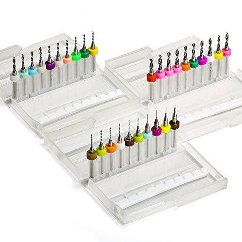 Genmitsu 30pcs PCB Drill Bits Set, 0.1mm-3.0mm, 1/8" Shank Spiral Flute CNC Router Bits for Print Circuit Board Jewelry CNC Engraving, PD30A Genmitsu