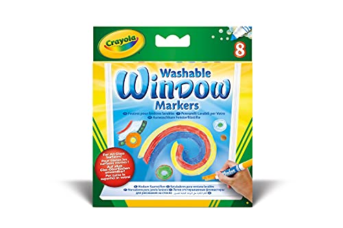 Crayola Window Markers (8 Count), Washable Window Markers for Kids, Works On Glass Surfaces, Fun Gifts for Kids Crayola