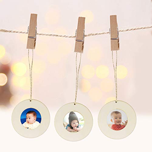 SUPVOX Wedding Decor 10pcs Mini Round Photo Frame Unfinished Wooden Picture Frame with Hanging Rope for DIY Crafts Home Bedroom Living Room Wedding SUPVOX