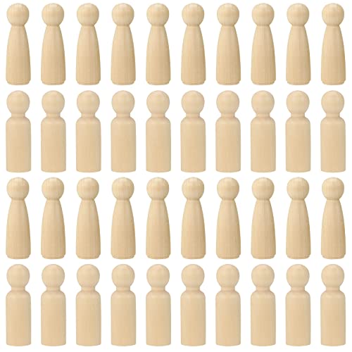 SEHOI 40 PCS 3.5 Inch Wooden Peg Dolls, 20 Mom, 20 Dad Unfinished Wooden People Set Wooden Peg Figures Peg People for Painting, Graffiti, Crafts, SEHOI