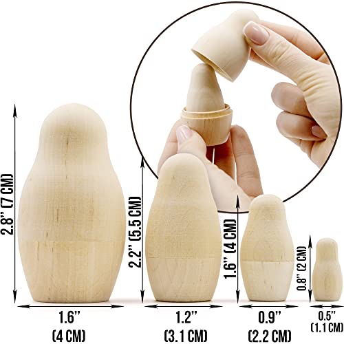 AEVVV Blank Nesting Dolls Lot of 5 Sets by 4 pcs - Blank Russian Nesting Dolls - Unpainted Dolls - Russian Nesting Dolls to Paint - Wooden Unfinished AEVVV