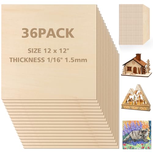 Adrattnay Basswood Sheets 1/8 x 12 x 12 inch - 3mm Basswood Sheets Plywood  Sheets, 8Pcs Square Unfinished Wood Board for DIY Crafts, Laser Cutting