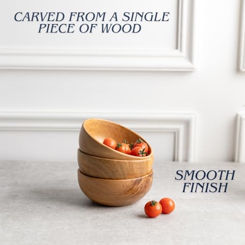 LAVAUX DESIGNS Set of 6 small acacia wood dessert bowls 4.2 * 2 inches | 8 oz capacity | Charcuterie accessories | use for dipping, condiments, nuts, LAVAUX DESIGNS