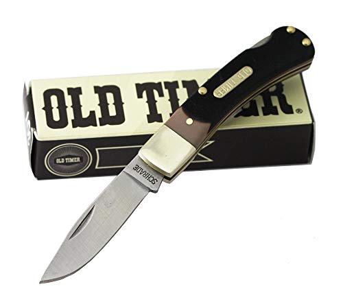 Old Timer 3OT Bearhead Traditional Lockback Pocket Knife with 2.2in High Carbon Stainless Steel Blade, Sawcut Handle, and Convenient Small Size for Schrade