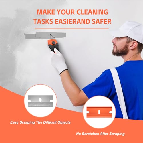 Ywmoml 3 Pack Razor Blade Scraper, Plastic Razor Blade Scraper, Scraper Tool with Extra 30 Plastic Razor Blades and 30 Metal Blades, Razor Scraper Ywmoml