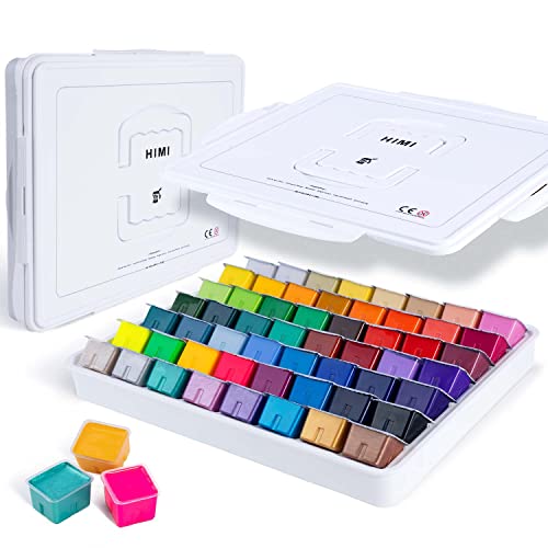 HIMI Gouache Paint Set, 56 Colors x 30g Unique Jelly Cup Design in a Carrying Case Perfect for Artists, Gouache Opaque Art Supplies for HIMI