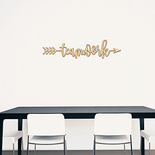 Teamwork Right Arrow Wood Sign Home Decor Wall Art Hanging Rustic Unfinished 18" x 4" Woodums