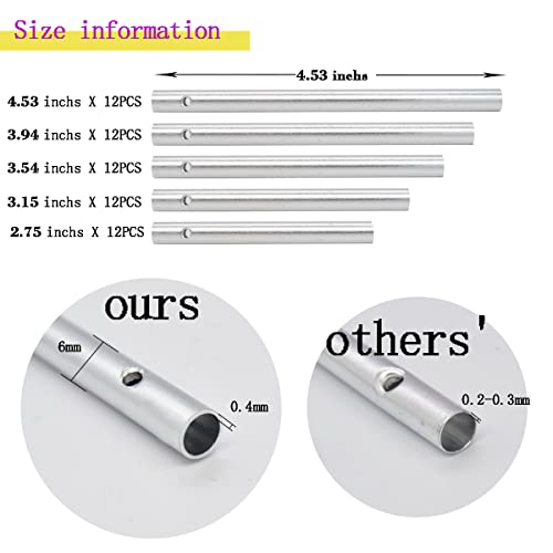 60 Pieces Wind Chime Tubes Parts Supplies String Metal for Crafts DIY Windchime Kits for Adults Kids Arts and Crafts perfsign