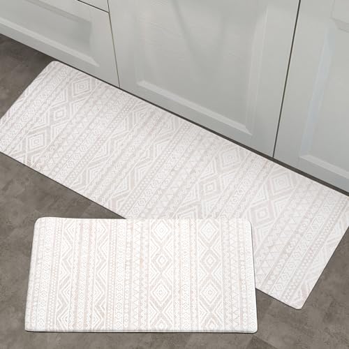 FRESHMINT Anti Fatigue Kitchen Mats for Floor 2 Piece Set, Waterproof & Non-Skid Boho Kitchen Rugs, Cushioned Kitchen Mat for Standing Washable FRESHMINT