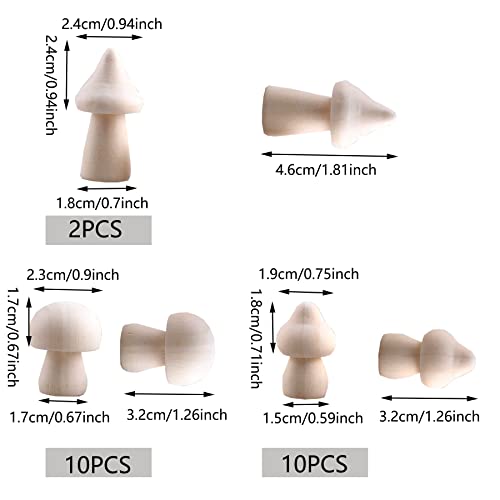 Woohome 26 PCS Wooden Mushroom Various Sizes Natural Unfinished Mushrooms Wooden Peg Figures, Natural Unpainted Wood Figures Decorative for Arts and Woohome