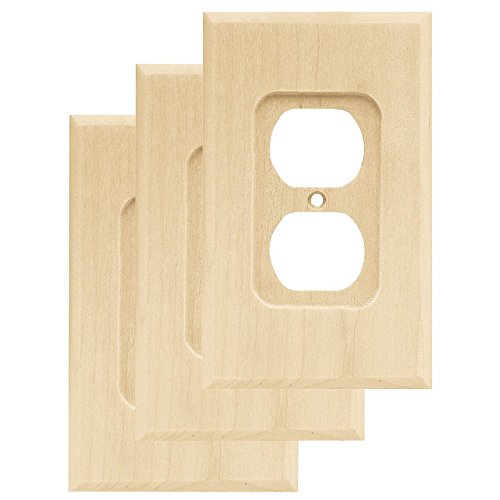 Franklin Brass Wood Square Wall Plate, Unfinished Wood Single Duplex Outlet Cover, 3-Pack, W10397V-UN-C Franklin Brass