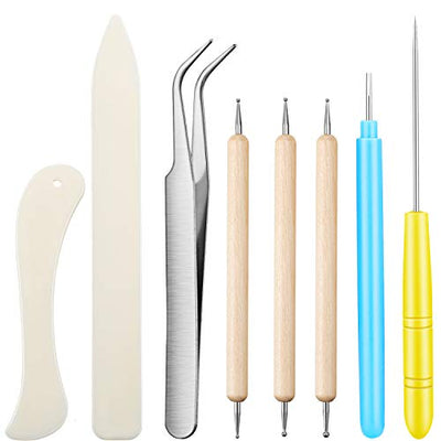 8 Pieces Bone Folder Tools Include 2 Pieces Bone Folder Paper Creaser 3 Pieces Double Head Indentation Pens with Sugar Stir Needle Quilling Needle