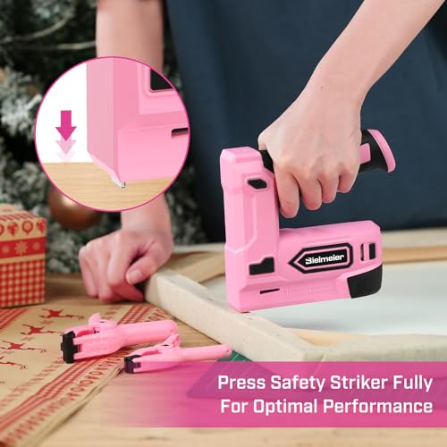 Bielmeier Pink Cordless Staple Gun, 2-in-1 Nail Gun Battery Powered with 2600Pcs Staples and Nails, 4V Brad Nailer Tacker Electric Stapler for BIELMEIER