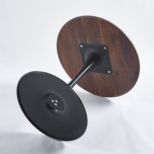 yotomaki 31.5" Round Dining Table with Natural Wood Table Top,Mid-Century Black and Walnut Tulip Table, Pedestal Base Table for 2-4 Person yotomaki