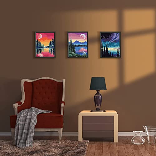 Magicfly 3 Pack Paint by Number for Adults Beginner, Moon Lake Landscape DIY Painting by Number Kit, Easy Acrylic Paint by Numbers on Canvas, 9x12 Magicfly