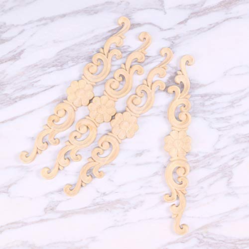 BESPORTBLE 4pcs Wood Carved Onlay Applique Unpainted Rose Flower Applique for DIY Craft Door Home Furniture Decoration BESPORTBLE