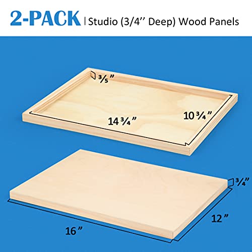 Unfinished Birch Wood Canvas Panels Kit, Falling in Art 2 Pack of 12x16’’ Studio 3/4’’ Deep Cradle Boards for Pouring Art, Crafts, Painting, and More Falling in Art