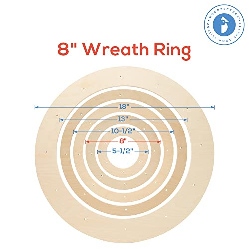 Small Wreath Frame 8 inch, Pack of 2 DIY Wreath Forms, Circle Shaped Wreath Frame, 8 inch Wooden Rings for Crafts, by Woodpeckers Woodpeckers
