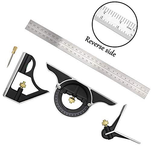 DUEBEL Combination Square 12” Horizontal Square Stainless Steel Multi-Function Carpentry Squares Right 90 Degree Angle Ruler Woodworking Square DUEBEL