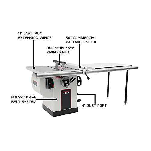 JET 10-Inch Deluxe XACTA Cabinet Saw, 50-Inch Rip, 3HP, 1Ph 230V (708675PK) Jet