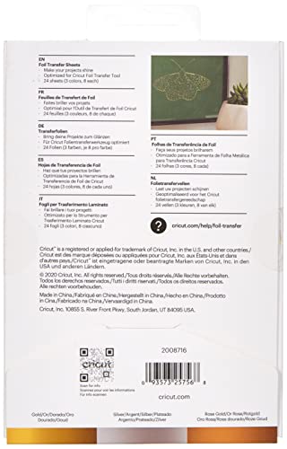 Cricut 2008716 Foil Transfer Sheets Sampler, Metallic (24 ct), 24 Pack Cricut
