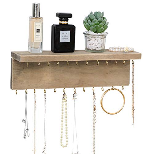 Rustic-Style 2-Tier Jewelry Organizer Stand, Wooden T-Bar Necklace Rack and  Bracelet Holder Display for Selling, Bangle, Watch Tower, Rings, Earrings  Storage (8x4x9 In)