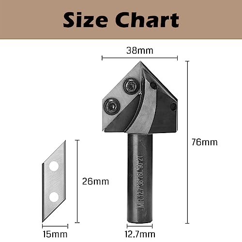 Genmitsu 1/2" Shank Router Bit, 90 Degree V Groove Carbide Inserts, CNC Milling Machine Router Bits for Woodworking 2D/3D Signmaking, Lettering, Genmitsu