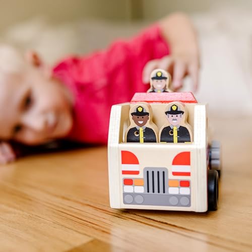 Melissa & Doug Wooden Fire Truck With 3 Firefighter Play Figures - Fire Truck Toys For Kids, Toddler Toy For Pretend Play, Classic Wooden Toys For Melissa & Doug